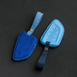 Blue Custom Alcantara Car Key Cover Andromeda Crown