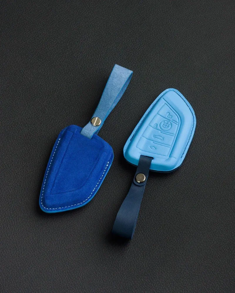 Blue Custom Alcantara Car Key Cover Andromeda Crown